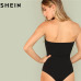 SHEIN Black Sexy Skinny Mid Waist Women Bodysuits 2018 Summer Party Go Out Slim Fitted Plain Sleeveless Strapless Bodysuit New