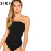 SHEIN Black Sexy Skinny Mid Waist Women Bodysuits 2018 Summer Party Go Out Slim Fitted Plain Sleeveless Strapless Bodysuit New