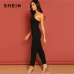 SHEIN Black Zip Back Sweetheart Neck Tube Jumpsuit Sexy Plain Strapless Sleeveless Women Summer Maxi Elegant Party Jumpsuits