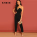 SHEIN Black Zip Back Sweetheart Neck Tube Jumpsuit Sexy Plain Strapless Sleeveless Women Summer Maxi Elegant Party Jumpsuits