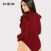 SHEIN Burgundy Long Sleeve Ruffle Casual Women Plus Size Bodysuit 2018 Autumn Mock Neck Frill Shoulder Stretchy Solid Bodysuits