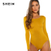 SHEIN Ginger Casual Scoop Back Scoop Neck Long Sleeve Solid Skinny Bodysuit 2018 Autumn Elegant Modern Lady Women Bodysuits