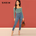 SHEIN Green Cross Wrap Front Rib Knit Bardot Bodysuit Elegant Off the Shoulder Skinny Bodysuits Women Autumn Plain Bodysuit