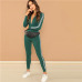 SHEIN Green Highstreet Raglan Sleeve Striped Side Zip Front Mid Waist Long Sleeve Jumpsuit Autumn Fashion Party Women Jumpsuits