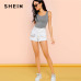 SHEIN Grey Casual Sexy Heather Tank Solid Square Neck Mid Waist Skinny Bodysuit Summer Women Going Out Bodysuits