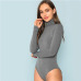 SHEIN Grey Elegant Modern Lady High Neck Heather Knit Mid Waist Solid Skinny Bodysuit 2018 Autumn Casual Women Bodysuits