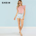 SHEIN Layered Ruffle Detail Textured Bodysuit 2018 Summer Round Neck Ruffle Bodysuit Clothing Women Pink Solid Casual Bodysuit