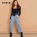 SHEIN Modern Lady Black Square Neck Form Fitting Skinny Mid Waist  Long Sleeve Bodysuit Women Autumn Plain Elegant Bodysuits