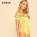 SHEIN Sexy Bodysuit Pink Short Sleeve Mid Waist Party Wear Skinny Bodysuit Flower Applique Off the Shoulder Bodysuit