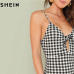 SHEIN Sleeveless Spaghetti Strap Sexy Backless Summer Women Bodysuits Mid Waist Deep V Plaid Cut Out Knot Skinny Cami Bodysuit