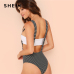 SHEIN Stripe Bodysuit with Suspender Straps Sexy Mid Waist Pocket Sleeveless Bodysuits Women Summer Skinny Backless Bodysuits