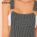 SHEIN Stripe Bodysuit with Suspender Straps Sexy Mid Waist Pocket Sleeveless Bodysuits Women Summer Skinny Backless Bodysuits