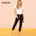 SHEIN White Elegant Office Lady Minimalist Square Neck Ruffle Armhole Sleeveless Solid Bodysuit Summer Women Workwear Bodysuits