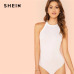 SHEIN White Elegant Workwear Racer Back Marled Knit Mid Waist Skinny Halter Bodysuit Summer Women Weekend Casual Bodysuits