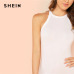 SHEIN White Elegant Workwear Racer Back Marled Knit Mid Waist Skinny Halter Bodysuit Summer Women Weekend Casual Bodysuits