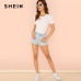 SHEIN White Minimalist Office Lady Workwear Solid Form Fitting O-Neck Short Sleeve Skinny Bodysuit Summer Women Casual Bodysuits