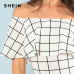 SHEIN White Ruffle Layered Neck Plaid Off the Shoulder Sleeveless Bodysuit Summer Women Modern Lady Casual Women Bodysuits