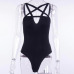 Sexy Gothic Women Jumpsuits Backless Cross Strap Front Design Hollow Out Pentagram Romper Black Sleeveless Slim Cami Bodysuit