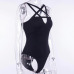 Sexy Gothic Women Jumpsuits Backless Cross Strap Front Design Hollow Out Pentagram Romper Black Sleeveless Slim Cami Bodysuit