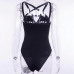 Sexy Gothic Women Jumpsuits Backless Cross Strap Front Design Hollow Out Pentagram Romper Black Sleeveless Slim Cami Bodysuit