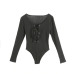 Sexy Knitted Cotton Bodysuit Women Long Sleeve Bodysuits One-Piece Leotard Top Women Skinny Body Tops Lace Up Skinny Jumpsuit