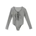 Sexy Knitted Cotton Bodysuit Women Long Sleeve Bodysuits One-Piece Leotard Top Women Skinny Body Tops Lace Up Skinny Jumpsuit