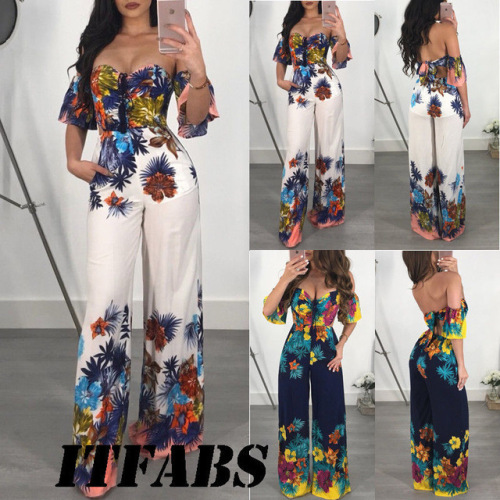 Sexy Women Jumpsuit Women Off Shoulder Self Tie Yellow Jumpsuits 2019 New Ruffle Half Sleeve Elegant Jumpsuit