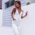 Sexy Women Striped Summer Jumpsuit Sleeveless Strappy High Waist Ladies Clubwear Deep V Neck Playsuit Bodycon Party Jumpsuit