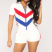 Sexy Zipper Short Sleeve Stitching Color Shorts Bodysuit Playsuit Casual Black Blue White Women Jumpsuit Sexy Shorts Rompers