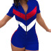 Sexy Zipper Short Sleeve Stitching Color Shorts Bodysuit Playsuit Casual Black Blue White Women Jumpsuit Sexy Shorts Rompers