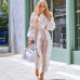 Sheer Long Sleeve White Lace Jumpsuit for Women Sexy See Through Floral Ruffles Bodycon Rompers Christmas Night Club Overalls