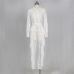 Sheer Long Sleeve White Lace Jumpsuit for Women Sexy See Through Floral Ruffles Bodycon Rompers Christmas Night Club Overalls