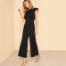 Sheinside Black Ruffle Jumpsuit Women Round Neck Sleeveless Summer Jumpsuit 2018 Office Work Wear Elegant Wide Leg Jumpsuit