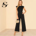 Sheinside Black Ruffle Jumpsuit Women Round Neck Sleeveless Summer Jumpsuit 2018 Office Work Wear Elegant Wide Leg Jumpsuit