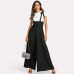 Sheinside Black Straps Office Ladies Workwear Elegant Wide Leg Jumpsuit High Waist Plain Knot Loose Women Autumn Jumpsuit