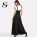 Sheinside Black Straps Office Ladies Workwear Elegant Wide Leg Jumpsuit High Waist Plain Knot Loose Women Autumn Jumpsuit