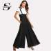 Sheinside Black Straps Office Ladies Workwear Elegant Wide Leg Jumpsuit High Waist Plain Knot Loose Women Autumn Jumpsuit