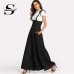 Sheinside Black Straps Office Ladies Workwear Elegant Wide Leg Jumpsuit High Waist Plain Knot Loose Women Autumn Jumpsuit