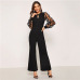 Sheinside Elegant Long Sleeve Black Jumpsuit 3D Applique Sheer Sleeve Keyhole Front Sexy Jumpsuits For Women 2018 Long Jumpsuit