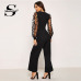 Sheinside Elegant Long Sleeve Black Jumpsuit 3D Applique Sheer Sleeve Keyhole Front Sexy Jumpsuits For Women 2018 Long Jumpsuit