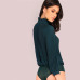 Sheinside Fashion Self Tie Neck Office Pleated Chiffon Bodysuit Women Green Long Sleeve Elegant Bodysuits Work Wear Bodysuit