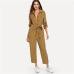 Sheinside Khaki Elegant Jumpsuit Roll Tab Sleeve Button Front Self Belted Jumpsuit Women Clothes 2018 Mid Waist Autumn Jumpsuits