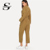 Sheinside Khaki Elegant Jumpsuit Roll Tab Sleeve Button Front Self Belted Jumpsuit Women Clothes 2018 Mid Waist Autumn Jumpsuits