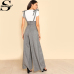 Sheinside Self Tie Strap Wide Leg Jumpsuit Grey Sleeveless High Waist Office Ladies Workwear Jumpsuit Women Elegant Jumpsuit