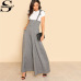 Sheinside Self Tie Strap Wide Leg Jumpsuit Grey Sleeveless High Waist Office Ladies Workwear Jumpsuit Women Elegant Jumpsuit