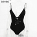 Sibybo Sexy Lace Up Bodysuit Women 2019 Summer Backless Deep V Neck Slim Playsuit Bodycon Rompers Womens Jumpsuit Overalls Tops