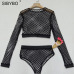 Sibybo Two Piece Sexy Black Mesh Bodysuit Women 2018 See Through Slim Bodycon Jumpsuit Summer Rompers Women combishort femme ete