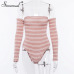 Simenual Backless lace up bodysuit women striped off shoulder bodysuits slim sexy hot long sleeve pink jumpsuits autumn rompers