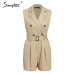 Simplee Elegant sashes khaki cotton women playsuit Summer pockets button zipper rompers short jumpsuit Office ladies overalls