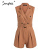 Simplee Elegant sashes khaki cotton women playsuit Summer pockets button zipper rompers short jumpsuit Office ladies overalls